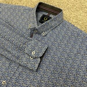 Fred Perry Button Down Shirt 16.5 Blue Micro Floral Print Long Sleeve Mens